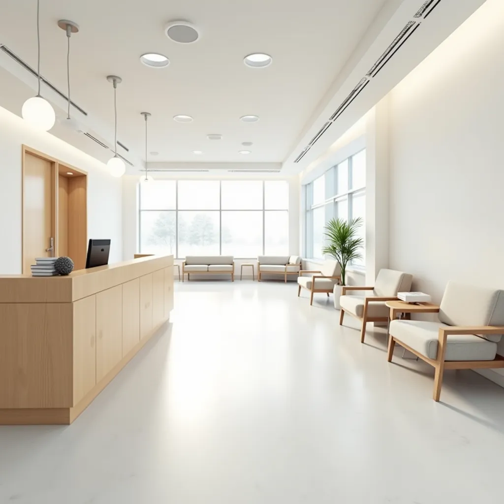 Sala de recepcion luminosa y moderna de centro de reconocimiento medico para conductores